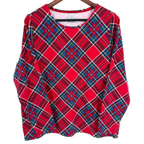 The TALBOTS Tee Plus Size 1X Red Cozy Soft Plaid Christmas Blouse Shirt Top - Picture 1 of 7
